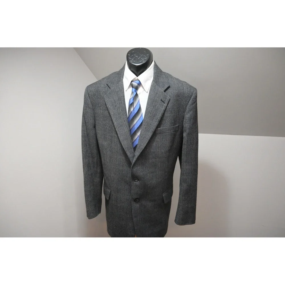 Jos. A. Bank Blazer Mens 43L Grey Herringbone Pinstripe Wool Blend Two Button